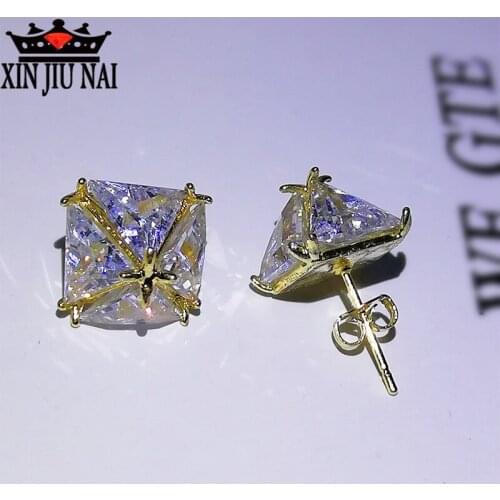 New exquisite emerald earrings 18K gold-plated Austrian three-dimensional triangle zircon earrings womens luxury jewelry