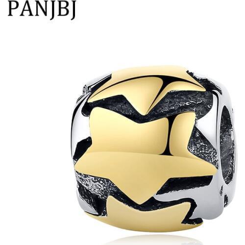 New 100% 925 Sterling Silver Bead Charm Gold Star Enamel Charms Beads Jewellery Fit Bracelet Necklace DIY Women Jewelry