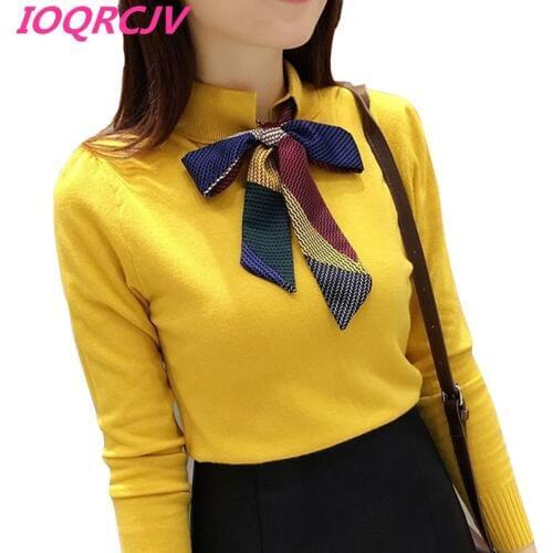 2020 New Women Sweater Autumn Winter Thick Warm Casual Pullover Sweater Long Sleeve Bow tie Knitted Female Jumper Tops Pull P220