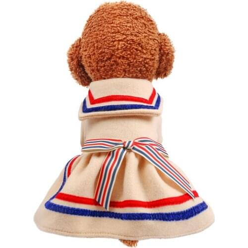 Dog Cat Clothes Japanese Bow Striped Student Woolen Skirt Teddy Dogs Costume Autumn Winter Warm Cat Princess Dress