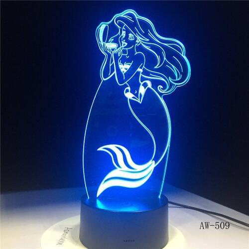Childrens Day Gift The Little Mermaid Princess 7 Color Changing 3D LED Baby Night Light Desk Lamp Home Decor Kids Toys AW-509