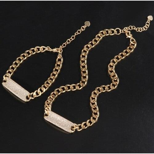 Funmode Luxury AAA Cubic Zircon Pave Gold Golor Hip Hop Jewelry Sets For Women Full Cuban Link Chain Accessories Wholesale FS84