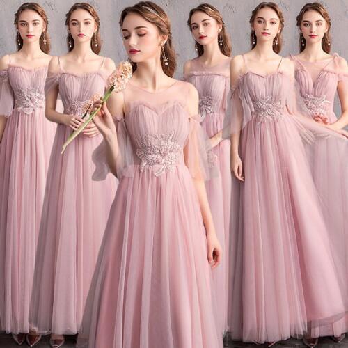 Pink bridesmaid dress vestidos wedding bridesmaid group sister skirt girlfriends party banquet dress student graduation dress