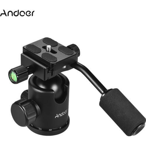 Andoer Handle Tripod Ball Head 360 Degree Rotating Panoramic Ballhead with 1/4 3/8in Screw Hole for DSLR Camera Max. 15kg Load