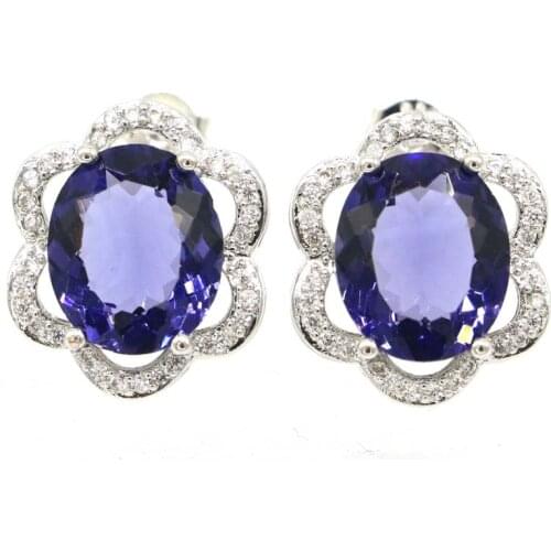 45x13mm Romantic Jewelry Set Created Dark London Blue Topaz Golden Citrine White CZ For Sister Silver Pendant Earrings