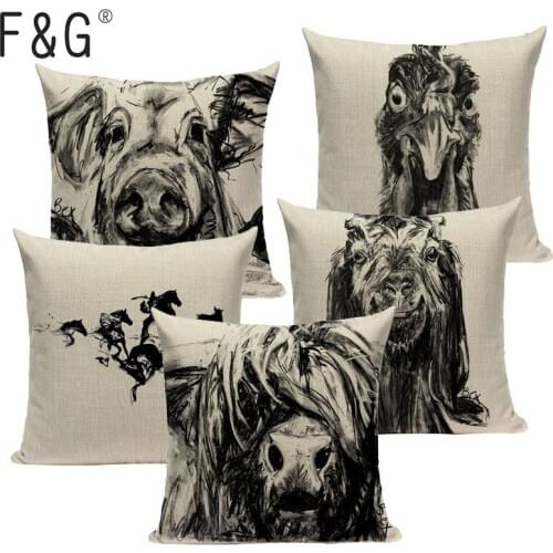 Animal Series Woven pillowcase Black white Sofa Car Decor linen Square Sofa Bed Chair Printed Cushion Cover Dropshipping