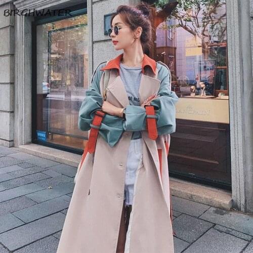Fashion womens trench coat mid-length British style 2020 coat women autumn new stitching contrast color womens windbreaker