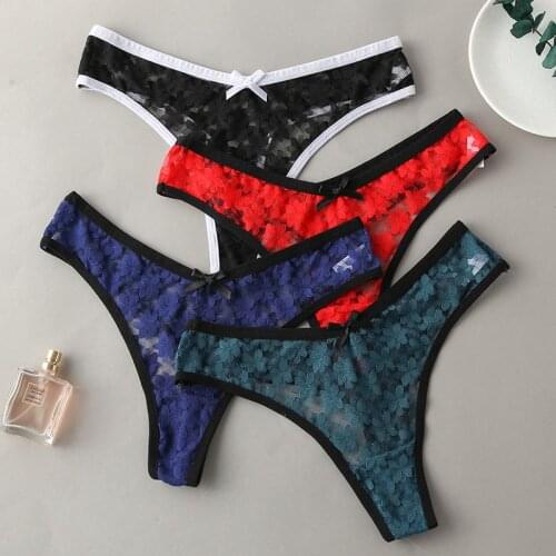 3PCS/Set Panties G-string Lace Thong Underwear Sexy Panties Female Underpants Low-Rise Solid Color Pantys Intimates Lingerie