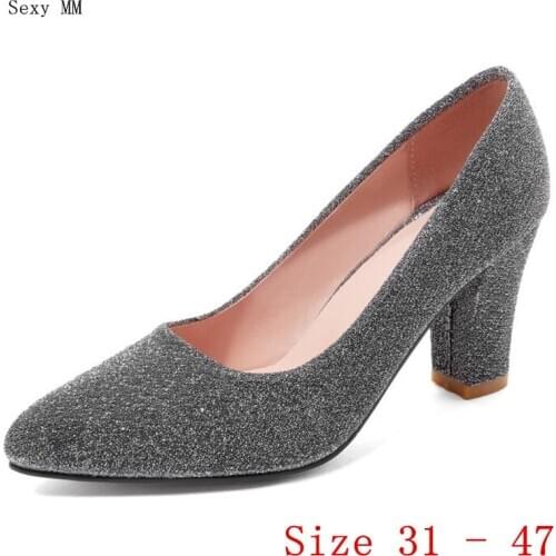 High Heels Women Square High Heel Shoes Pumps Stiletto Woman Party Wedding Shoes Kitten Heels Small Plus Size 31 - 47
