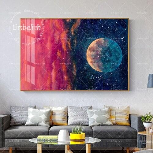 Embelish Planet Moon Among Stars Universe Landscape Pictures Home Decor Wall Art Posters HD Print Canvas Living Room Painting