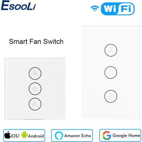 Esooli Tuya Smart Life WiFi Smart Ceiling Fan Switch APP Remote Timer and Speed Control Compatible with Alexa and Google Home