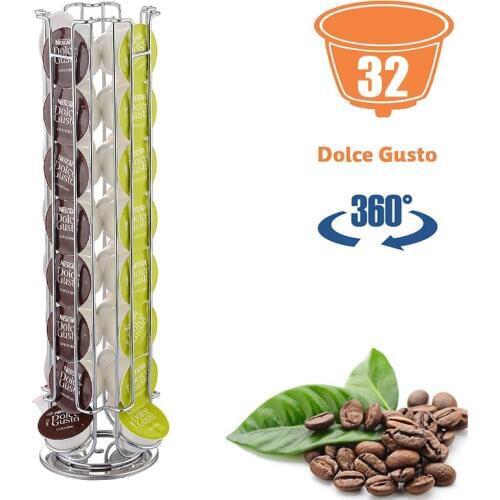 24/32Cups Rotatable Coffee Pod Holder Stainless Steel Display Capsule Rack Tower Stand Storage Shelves Non-slip Base