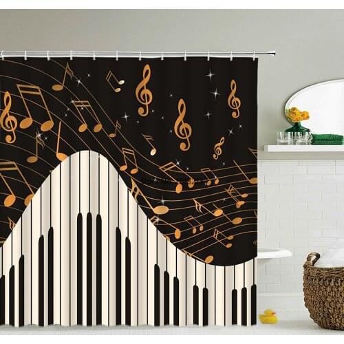 3d Printing Music Piano Shower Curtains With Hooks Waterproof Bathroom Curtain Decorative European Style Polyester Bath Curtain