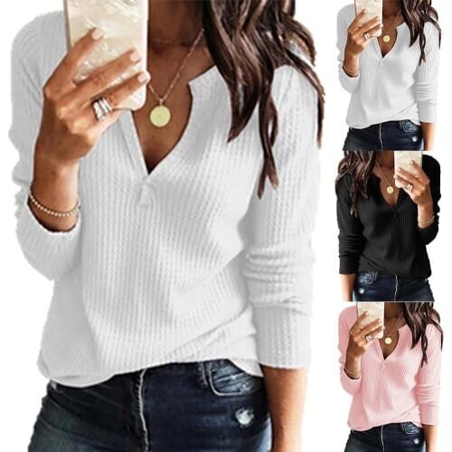 Plus Size S-5XL Fashion Women V Neck Solid Color Long Sleeves Loose Casual Top T Shirt Blouse Elegant Streetwear blusas