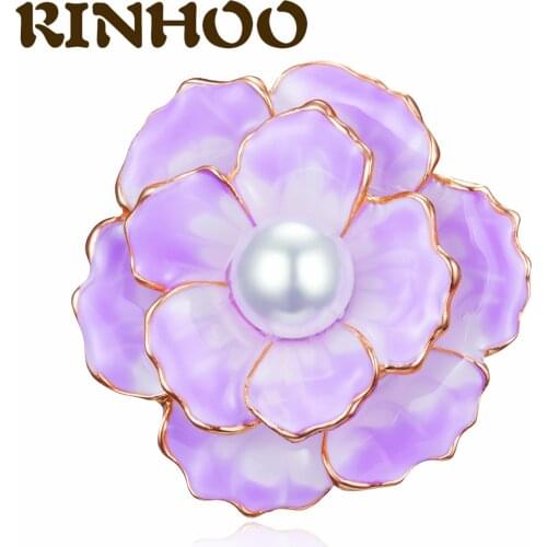 Peony Petals Big Pearl Enamel Brooches for Women Elegant Flower Rhinestone Pin Brooch Fashion Weddings Party Gifts 2021 New