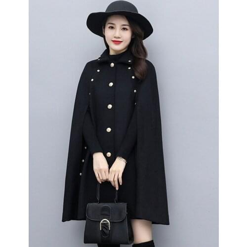 Long Wool Cloak Jacket Women Double Breasted Military Oversized Streetwear Casual Wool Cape British Style Work Party Poncho Coat