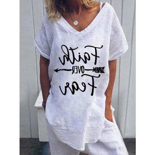 2020 Women Fashion Summer New Letter Print V-neck Casual T-shirt Tops