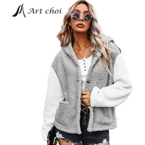 2020 Thick Winter Women Casual Faux Fur Patchwork Jacket Warm Hoody Elagant Female Plush Coats Sweatshirt Outerwear Overcoats