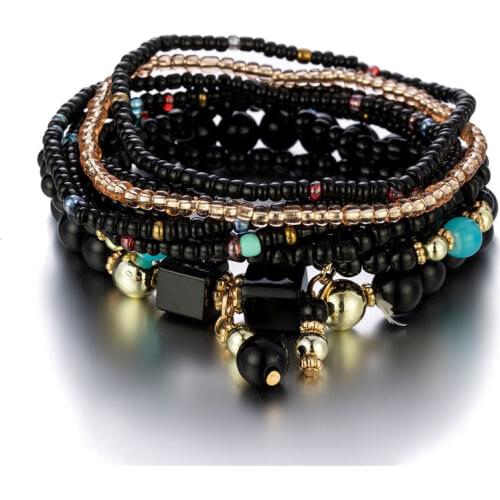 Bohemian Charm Multi Layered Bracelets For Women Ethnic Gypsy Cube Beads Tassel Bracelets Pulseras Mujer