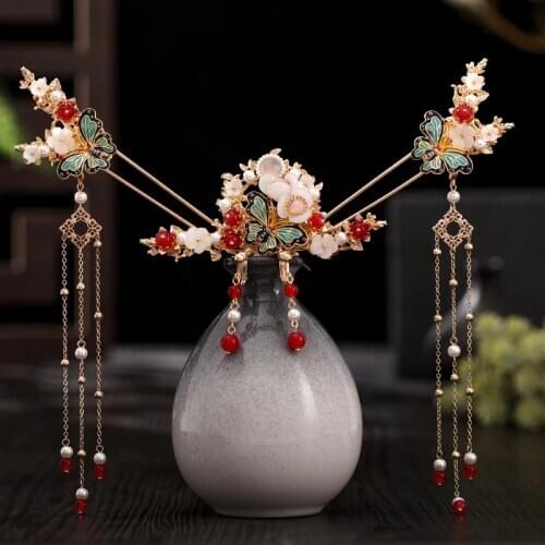 Vintage headdress female ancient style tassel step shake golden butterfly hairpin bride clothing crystal hair comb hair accessor