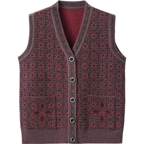 Vest Sweater Womens Wear Fashion Knitted Loose Plus Size Sleeveless Flower Inlaid Diamond Spring Autumn Casual Old People Vest