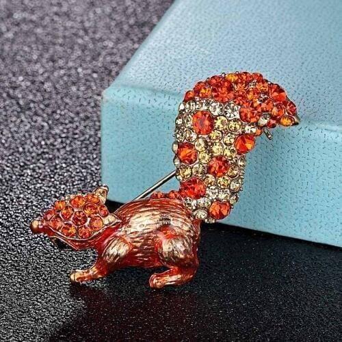 Zlxgirl Orange rhinestone stone squirrel Shape Brooch animal Pins Brooches For Women and men Kids Scarf pins Clothes accessory