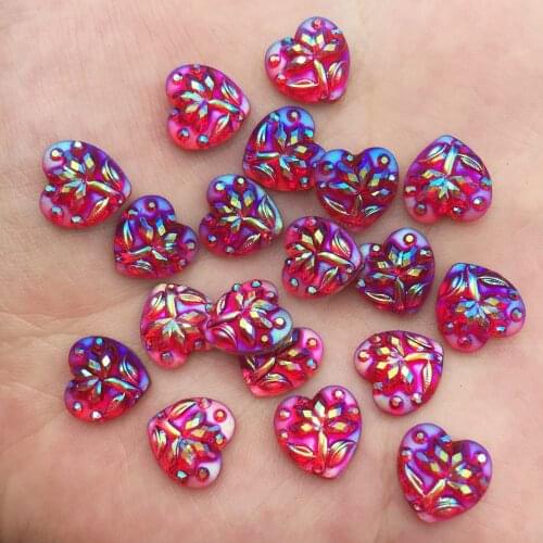 100PCS Glitter AB Resin 10mm Heart Pink Flower Flatback Rhinestone Scrapbook Wedding Applique Jewelry DIY Accessories OF953