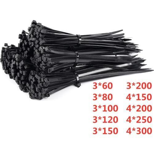 100 PCS Self-locking Plastic Nylon Tie Black 3*100 3*200 Cable Tie Fastening Ring Cable Tie Zip Wraps Strap Nylon Cable Tie