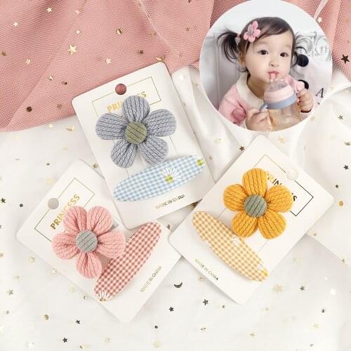 Lovely Sun Flower Hair Clip Accessories 2Pcs Sweet Plaid Duckbill Hairpin Princess Hair Clips Headdress Gifts For Girls Children