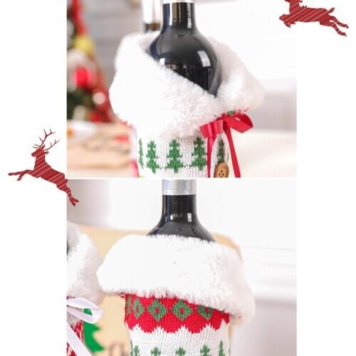 2021 Christmas Drawstring Decorative Wine Bottle Bags Cover for Ornaments Holiday Dining Table Decor Party Xmas Festival