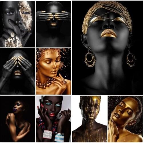 5D DIY Diamond Painting Black White Gold Modern Woman Cross stitch Diamond Embroidery Mosaic Art Picture Rhinestones Decor Gift