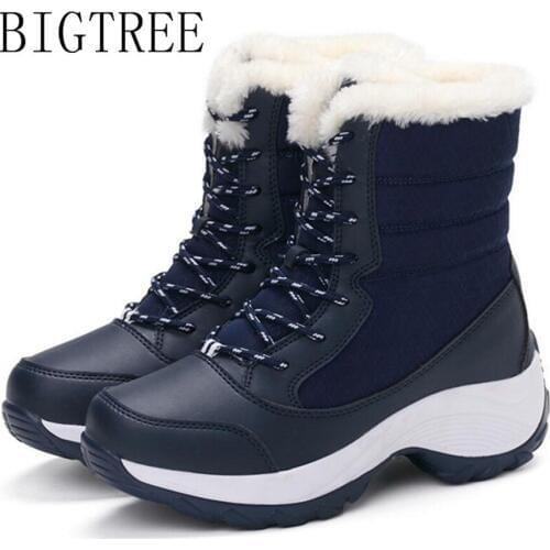 BIGTREE Women boots winter shoes non-slip waterproof Mid-Calf snow boots women platform winter shoes with thick fur size 35 -41