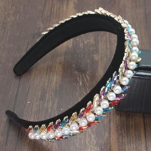 Bohemia Baroque Shiny Crystal Pearl Flower Rhinestone Luxury Temperament Headband Tiara Accessories For Womens Wedding Party