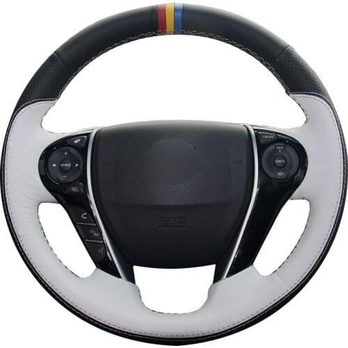 Black Natural Leather White Natural Leather Steering Wheel Cover for Honda Accord 9 Odyssey Crosstour 2013-2016 Pilot 2016 2017