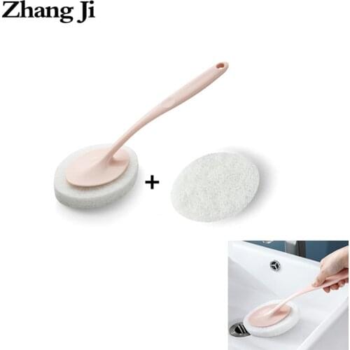 ZhangJi Long Handle Cleaning Brush Bathroom Kitchen Toilet Sponge Brush Quality Scouring Pad Strong Decontamination