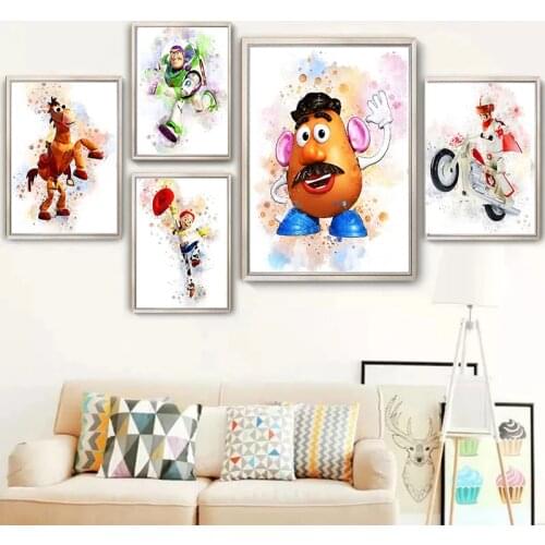 Disney Toy Story Watercolor Paintings on Canvas Movie Poster Print Abstract Wall Art Picture for Kids Room Cuadros Home Decor