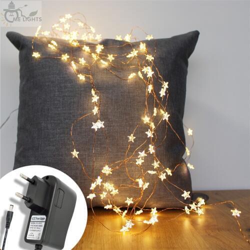10M 100 Star Shape Copper Wire String Lights With Plug In 110V 220V input Fairy Lights for Holiday Christmas Garland Decoration