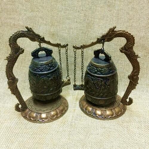 Hot Antique Home Decoration Zinc Alloy Vintage Style Bronze Lock Dragon Carved Buddhist Bell Chinese Geomantic Artware