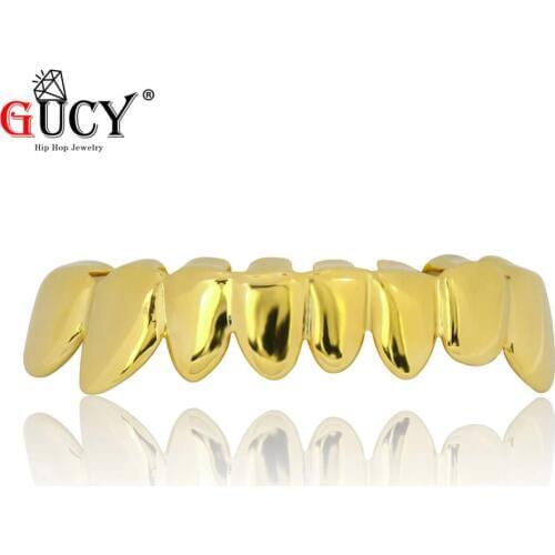 GUCY New Fit Hip Hop Grillz Gold Color Plated Drip Style Teeth Grill Shaped Bottom Tooth Grills Halloween Gift