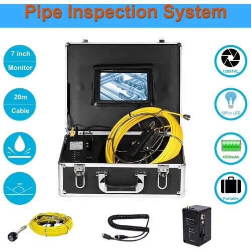 7 Inch Pipe Inspection Camera 20M 23mm Lens Industrial Video Borescope Sewer Inspection Camera With 12Pcs White LED Lights