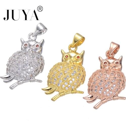 Classic Lovely Owl Pendant Animal Charm For Women DIY Jewelry Making High Quality Copper Metal Zircon Rhinestone 23mm*15mm