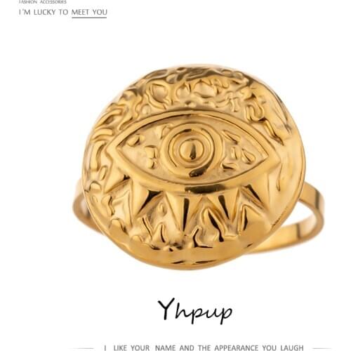 Yhpup Punk Metal Eye Opening Ring Stainless Steel Jewelry Occident Geometric 18 K Plated Ring Accessories Party Gift 2020