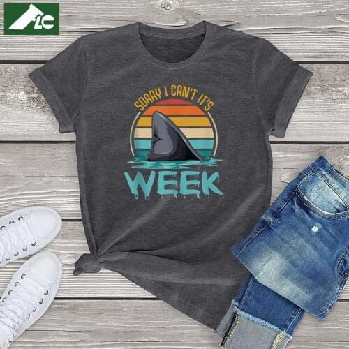 Fashion Shark T-Shirt Women Sorry I Can't Its Week Harajuku Shark Graphic Womens T-Shirt Kpop Clothes Casual Unisex Mens Tops