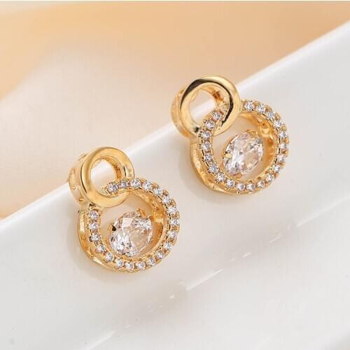 E047 New Fashion Creative Circle Zircon Crystal Earrings Party Gift Wedding Woman Earrings Jewelry 2021