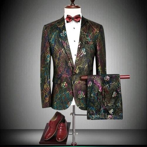 2020 Slim Fit Man Mens Colors Floral Print Suit Wedding Suits For Men Tuxedo Jacket Party Prom Wear M- 4XL 86790