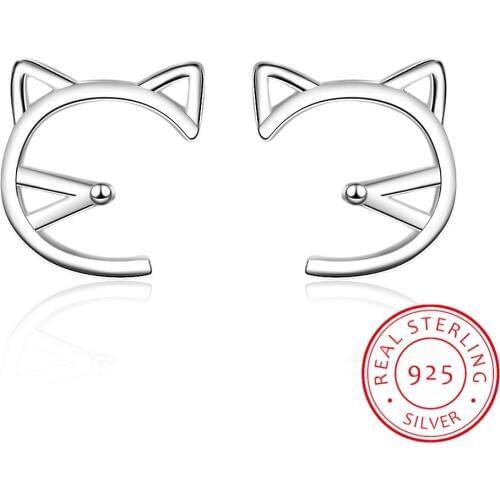 New Lovely Cat Shaped 100% Real 925-sterling-silver Stud Earrings S925 Fine Jewelry For Women Girl Gift Lmey170