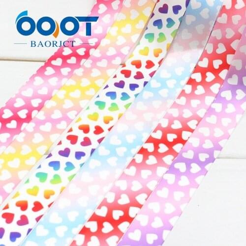 OOOT BAORJCT 1'' 25MM Love Printed Satin ribbon, DIY handmade Hair accessories Material wedding gift wrap 1730625