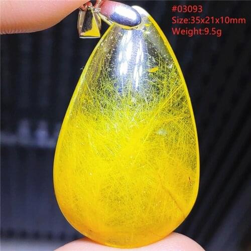 Genuine Natural Gold Rutilated Quartz Pendant Gemstone Rutilated Quartz Water Drop Waelthy Women Men Necklace Brazil AAAAAA