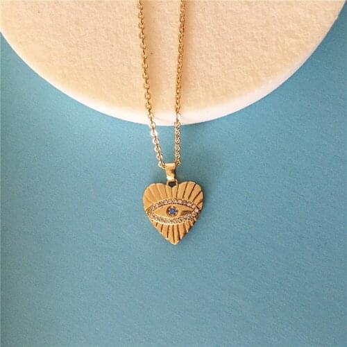 New Trendy Gold Color Plating Eye in Heart Charm Necklace For Women Girl Delicate Dainty Lovely Cute Gorgeous Jewelry Accessory
