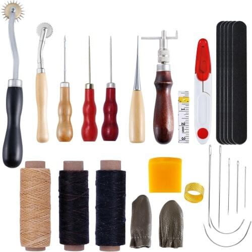 Professional Leather Craft Tools Kit Hand Sewing Stitching Punch Carving Work Leather Craft Tool Sets
